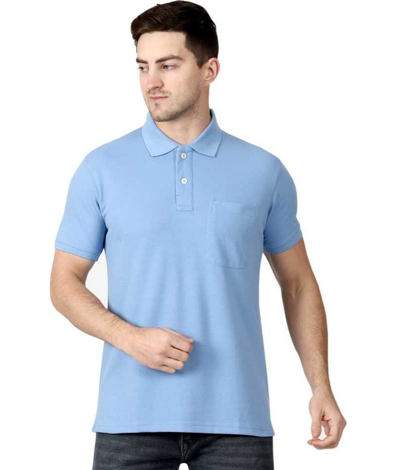 Generic Men's Half Sleeve Polo Collar Cotton T Shirt (Sky Blue ...