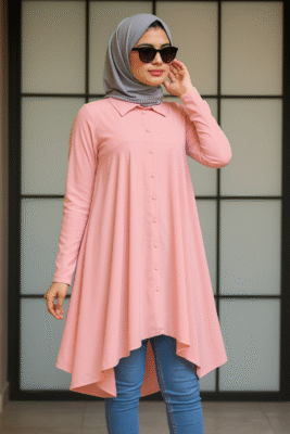 Trending Geometry Curved Knee Length modest Top