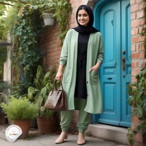 Modest Casual Co-Ord Set with Long Cardigan - Top + pant + inner + shawl