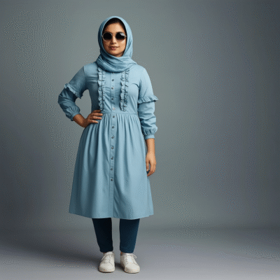 ruffled Geometry Curved Knee Length modest Top